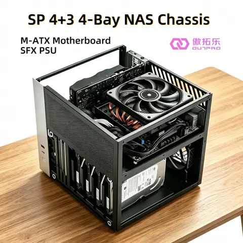 METALFISHxOUTPRO SP4+3,4-bay Mini ITX NAS Case Supports SFX Power MATX/ITX Motherboard For Home Storage Business Office