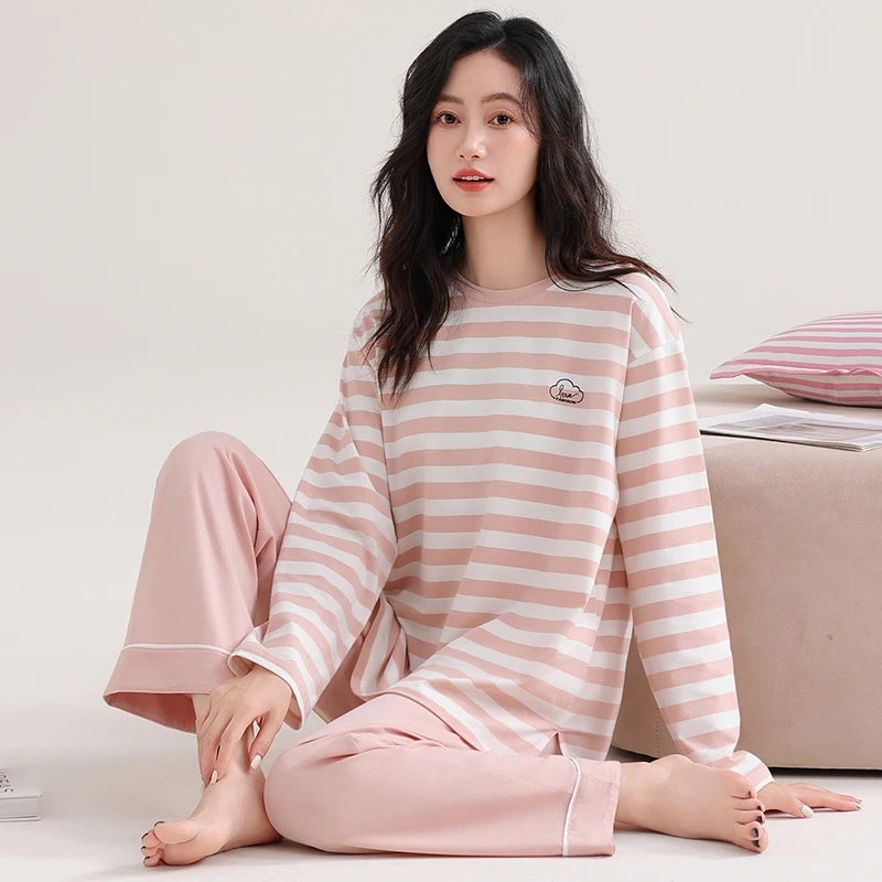 Big Size M-3XL Spring and Autumn 100% Cotton Pyjamas Female Long Sleeve Casual Sleepwear
Big Size M-3XL Spring and Autumn 100% Cotton Pyjamas Female Long Sleeve Casual Sleepwear