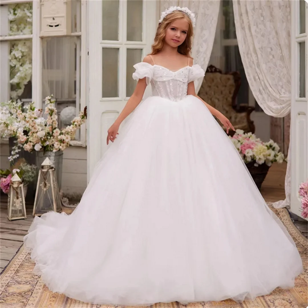 White Tulle Beaded Flower Girl Dress For Wedding Suspenders Sequins Applique Elegant Child First Communion Birthday Party
White Tulle Beaded Flower Girl Dress For Wedding Suspenders Sequins Applique Elegant Child First Communion Birthday Party