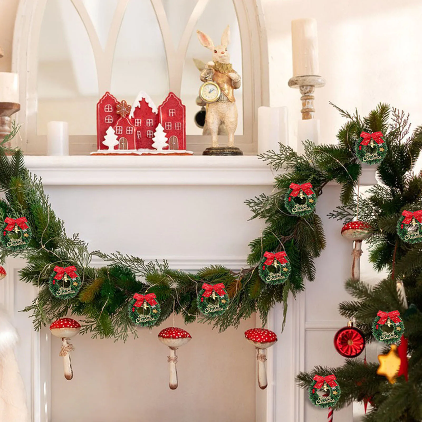 10pcs Mini Christmas Wreath With Bow Bell Hanging Ornament For Xmas Tree Decor Decoration Simulated Garland Party Diy
10pcs Mini Christmas Wreath With Bow Bell Hanging Ornament For Xmas Tree Decor Decoration Simulated Garland Party Diy