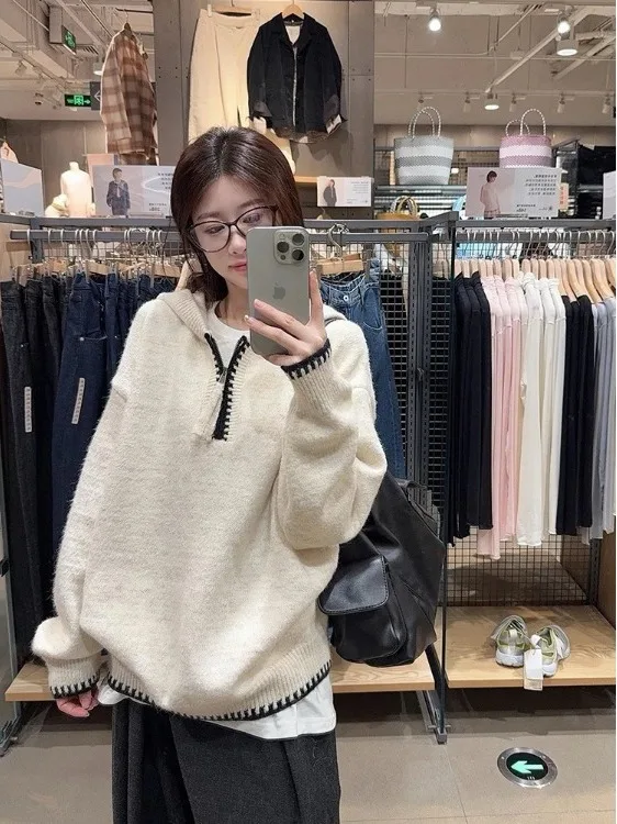 Women's Loose Fit Hooded Knitwear f Zip up Casual Sle Autumn Winter Outerwear Long Sve T-irt Innerwear Top
Women's Loose Fit Hooded Knitwear f Zip up Casual Sle Autumn Winter Outerwear Long Sve T-irt Innerwear Top