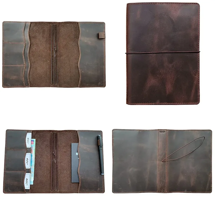 Travelers Notebook Cover with Inner Pockets, Card Slots and Pen Holder, Size, Dark Brown
Travelers Notebook Cover with Inner Pockets, Card Slots and Pen Holder, Size, Dark Brown