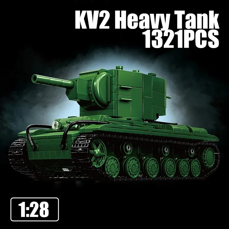 KV-2 Tank Model Kit - 1321PCS WWII Soviet Design, Quick-Snap Modules, Interior Decor & Minifigure, MOC/DIY Compatible