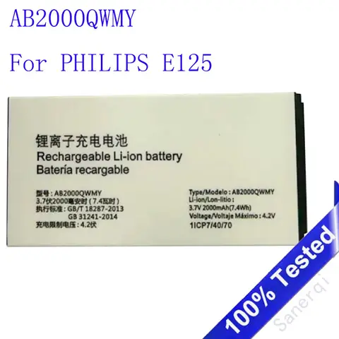 AB2000QWMY battery For PHILIPS E125 cellphone for Xenium CTE125 Mobile phone Batteria