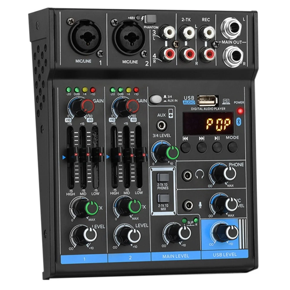 4 Channel USB Bluetooth +48V Power Stereo Sound Card Audio Mixer Sound Board Console Desk System Interface
4 Channel USB Bluetooth +48V Power Stereo Sound Card Audio Mixer Sound Board Console Desk System Interface
