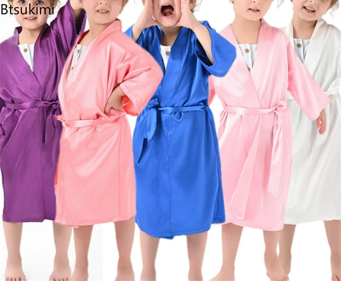 New 2025 Summer Children's Silk Satin Long Length Children Kimono Wedding Spa Party Dress Kids Simple Casual Solid Color Robes
New 2025 Summer Children's Silk Satin Long Length Children Kimono Wedding Spa Party Dress Kids Simple Casual Solid Color Robes