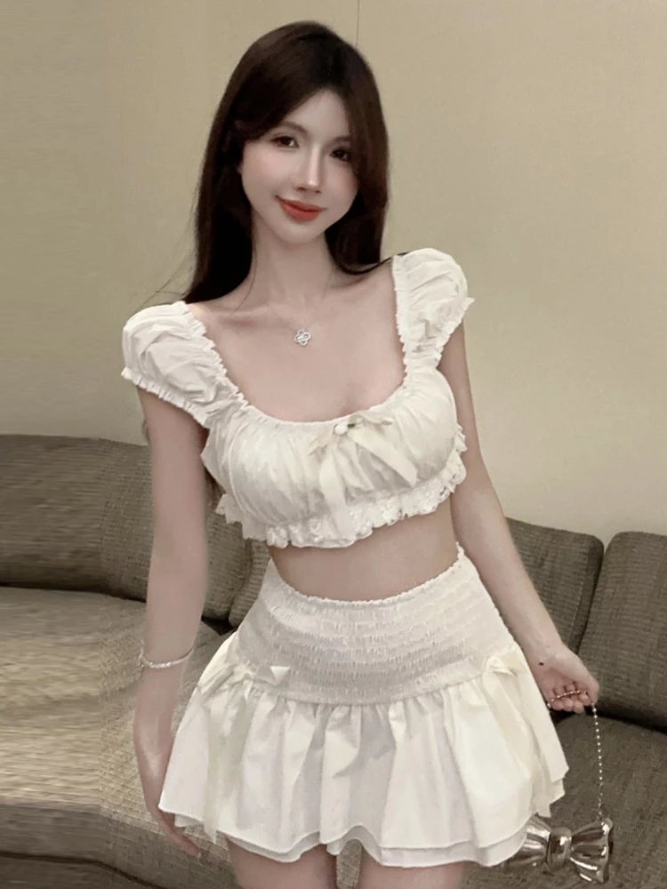 Sexy White ort Top And High Waist Skirt Set with Bow Collar And Pleats Elastic Faionable Two-Piece Women's Clothing
Sexy White ort Top And High Waist Skirt Set with Bow Collar And Pleats Elastic Faionable Two-Piece Women's Clothing