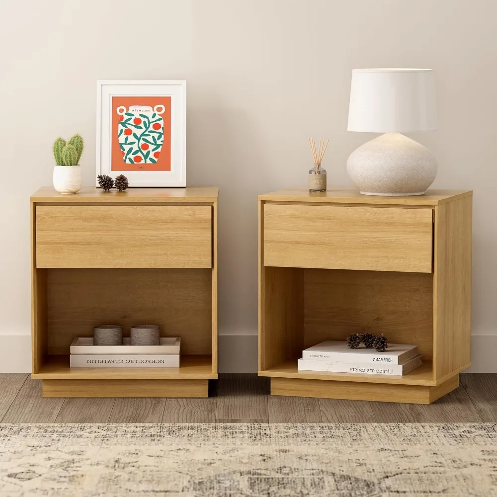 Farmhouse End Side Table Set of 2 Modern Wood Nightstands Bedside Cabinet with Storage Drawer and Open Shelf for Bedroom 
Farmhouse End Side Table Set of 2 Modern Wood Nightstands Bedside Cabinet with Storage Drawer and Open Shelf for Bedroom