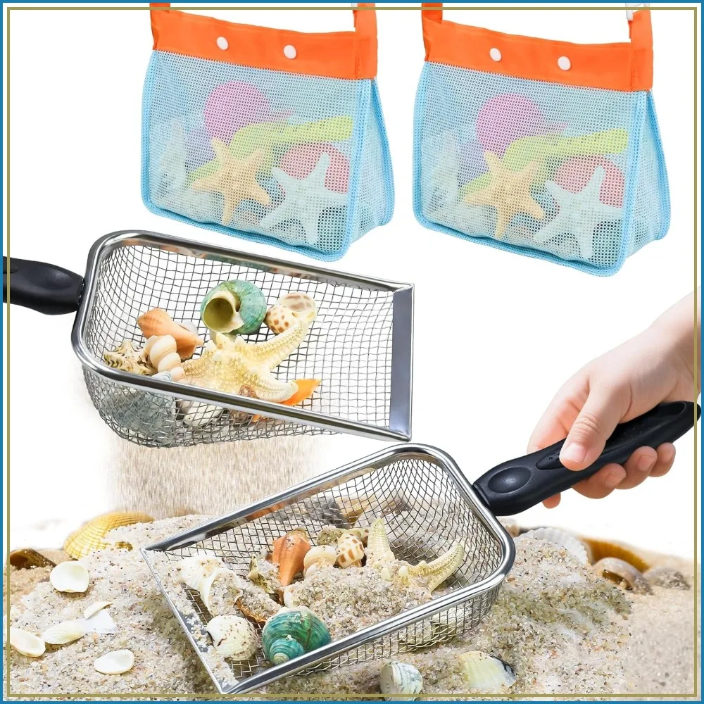 2 PCS Beach Mesh Shovel Sand Sifters with 2 PCS Mesh Beach Bag, Shark Tooth Sifter for Shell Collecting, Filter Sand Scooper Shells Tools
2 PCS Beach Mesh Shovel Sand Sifters with 2 PCS Mesh Beach Bag, Shark Tooth Sifter for Shell Collecting, Filter Sand Scooper Shells Tools