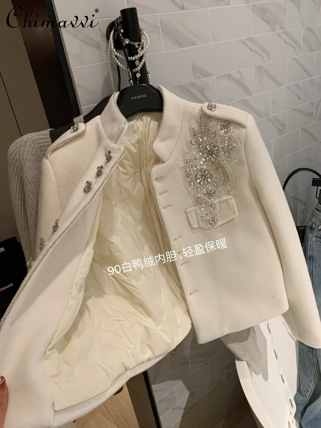 Heavy High-End Fashion Single-Sided Diamond Decorated Stand Collar Woolen Short Coat Winter New Socialite Warm Down Liner Top
Heavy High-End Fashion Single-Sided Diamond Decorated Stand Collar Woolen Short Coat Winter New Socialite Warm Down Liner Top