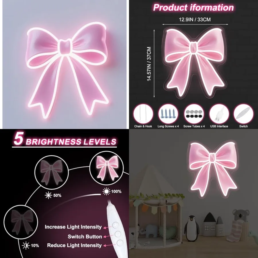 Bow UV LED Sign Wall Decor, Pink Trendy Wall Art, Her Girl's Bedroom Room Decor, Christmas Party Art Wall Decorative Night Ligh
Bow UV LED Sign Wall Decor, Pink Trendy Wall Art, Her Girl's Bedroom Room Decor, Christmas Party Art Wall Decorative Night Ligh