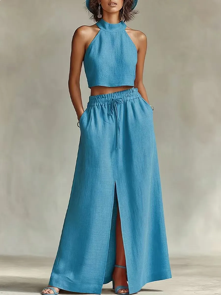 Linen Halter Top High Waist Split Maxi Skirt Matching Set Summer Outfits Tee Blouse Tops
Linen Halter Top High Waist Split Maxi Skirt Matching Set Summer Outfits Tee Blouse Tops