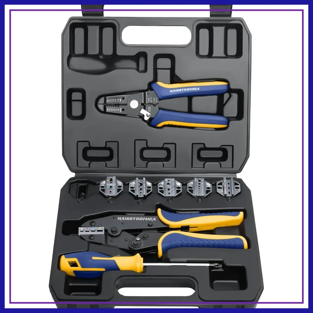 8PCS Ratchet Wire Crimping Tool Set for Heat Shrink, Insulated, Non-Insulated, Ferrule, Open Barrel, Solar Connectors
8PCS Ratchet Wire Crimping Tool Set for Heat Shrink, Insulated, Non-Insulated, Ferrule, Open Barrel, Solar Connectors