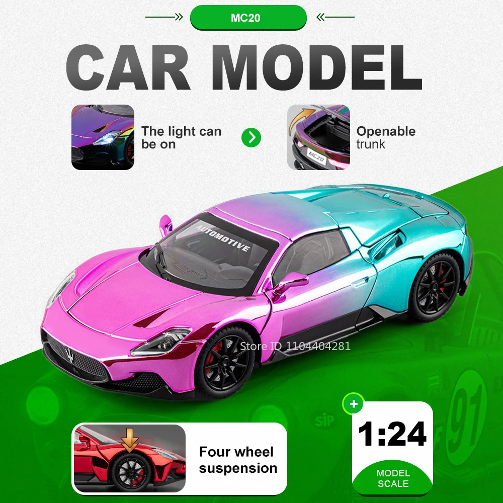 1:24 MC20 Tourbillon Model Toys Diecast Alloy Cars Sound Light Pull Back Doors Opened Front Wheel Steering Supercar Boy's Gifts
1:24 MC20 Tourbillon Model Toys Diecast Alloy Cars Sound Light Pull Back Doors Opened Front Wheel Steering Supercar Boy's Gifts