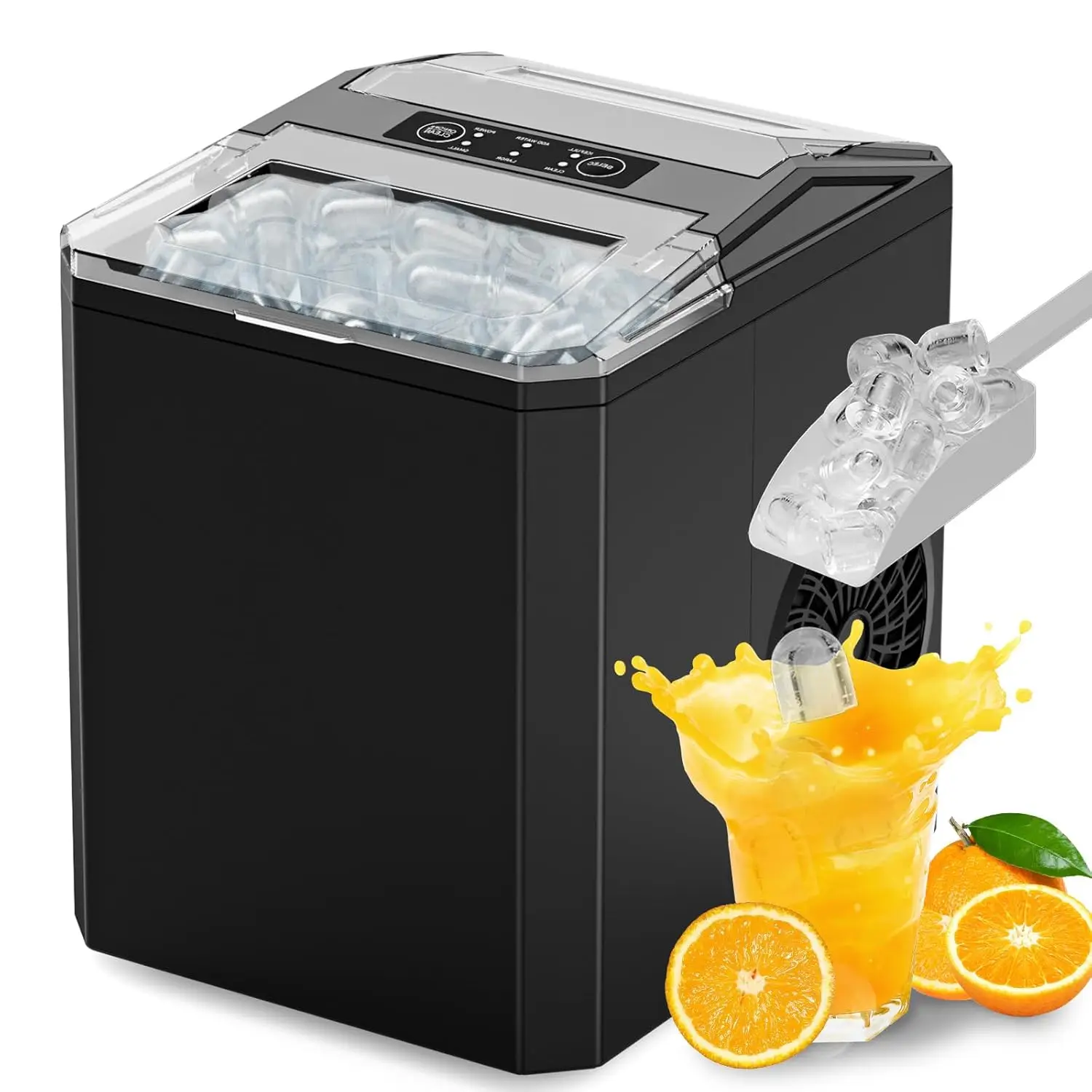 Ice Makers Countertop with Handle, Portable Ice Machine, 9 Bullet Ice Cubes in 6 Mins, 26lbs in 24Hrs
Ice Makers Countertop with Handle, Portable Ice Machine, 9 Bullet Ice Cubes in 6 Mins, 26lbs in 24Hrs