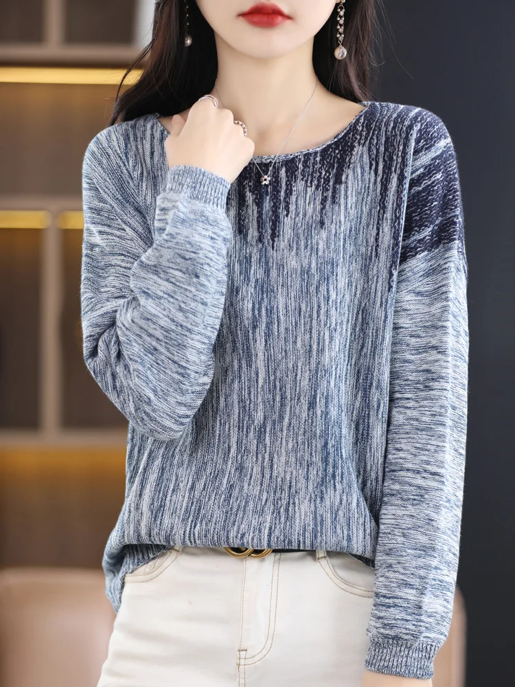 100% Pure Cotton Long Sleeve Knitted Sweater Women's round Neck Overhead Gradient Embroidery Loose Casual Base Shirt Top
100% Pure Cotton Long Sleeve Knitted Sweater Women's round Neck Overhead Gradient Embroidery Loose Casual Base Shirt Top