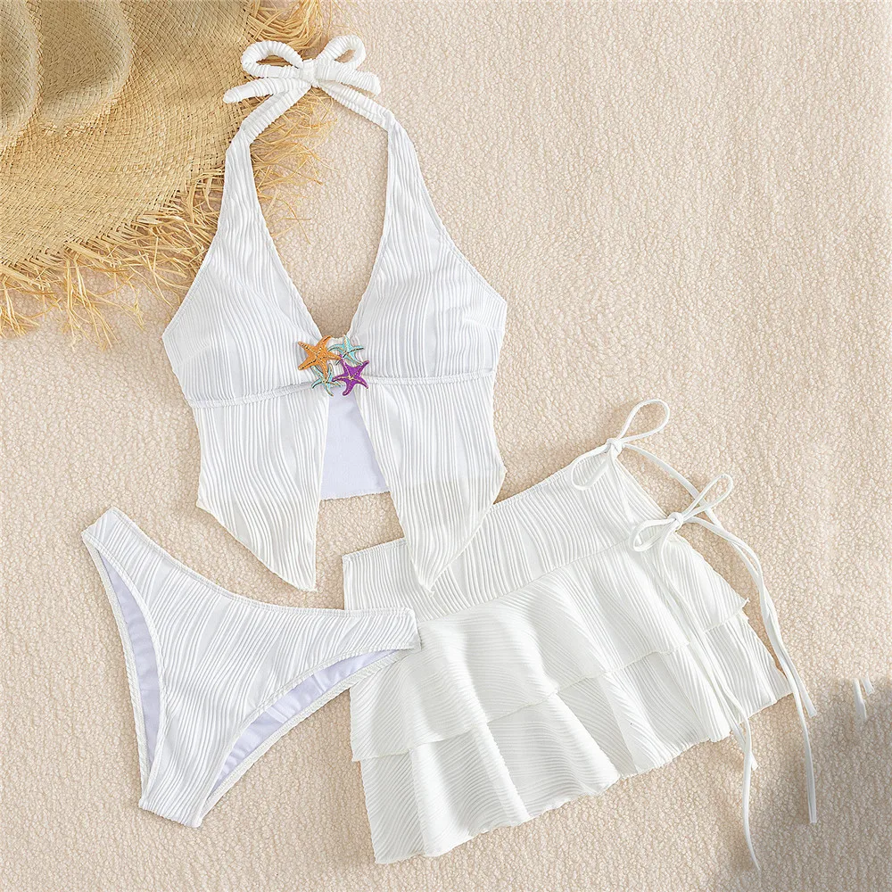 White Texture Swimsuit with Skirt Sexy Halter Bikinis Sets 3 Pieces Color Starfish Swimwear 2026 Woman Holiday Bikini Femmes
White Texture Swimsuit with Skirt Sexy Halter Bikinis Sets 3 Pieces Color Starfish Swimwear 2026 Woman Holiday Bikini Femmes