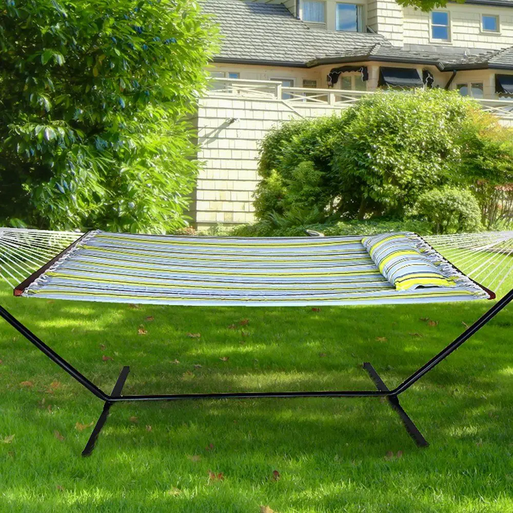 2Person Stylish Hammock with Stand 53 Large Cotton Outdoor Hammock Spreadedbars amp Pillow Included Heavy Duty 450lbs Portable
2Person Stylish Hammock with Stand 53 Large Cotton Outdoor Hammock Spreadedbars amp Pillow Included Heavy Duty 450lbs Portable