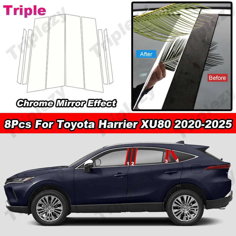 8Pcs Glossy Chrome PC Material Mirror Effect Door Window B C Molding Pillar Posts Cover Trim For Toyota Harrier XU80 2020-2025
8Pcs Glossy Chrome PC Material Mirror Effect Door Window B C Molding Pillar Posts Cover Trim For Toyota Harrier XU80 2020-2025