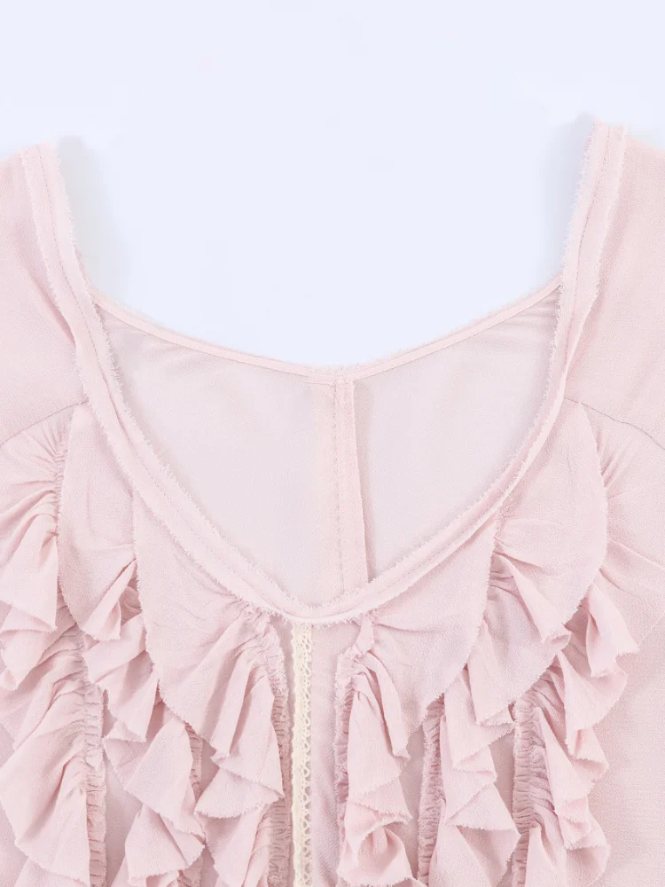 Pink Ruffle Trim Lace Women's Blouse Chic Loose Fit Ruffle Detail Drawstring Hem Blouse 2026 Women's Cozy Loungewear Tops
Pink Ruffle Trim Lace Women's Blouse Chic Loose Fit Ruffle Detail Drawstring Hem Blouse 2026 Women's Cozy Loungewear Tops