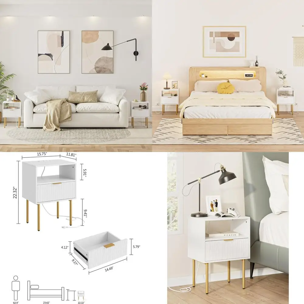 White Modern Nightstand with Charging Station & Drawers for Bedroom and Living Room
White Modern Nightstand with Charging Station & Drawers for Bedroom and Living Room