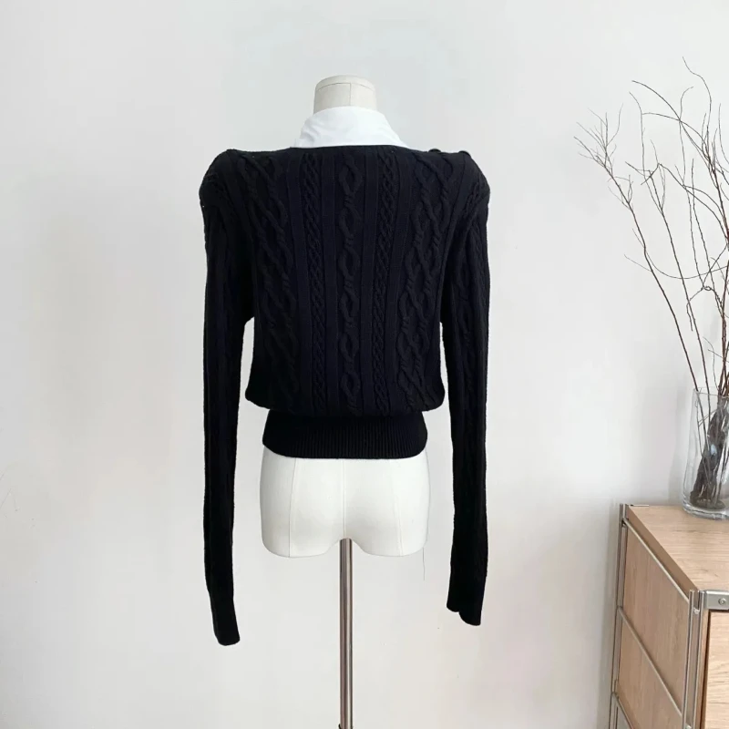 Новинка 2023 года, ранняя осень, ретро-поддельная двухсекционная рубашка с воротником-стойкой, свитер, женский свободный тонкий вязаный топ
Новинка 2023 года, ранняя осень, ретро-поддельная двухсекционная рубашка с воротником-стойкой, свитер, женский свободный тонкий вязаный топ