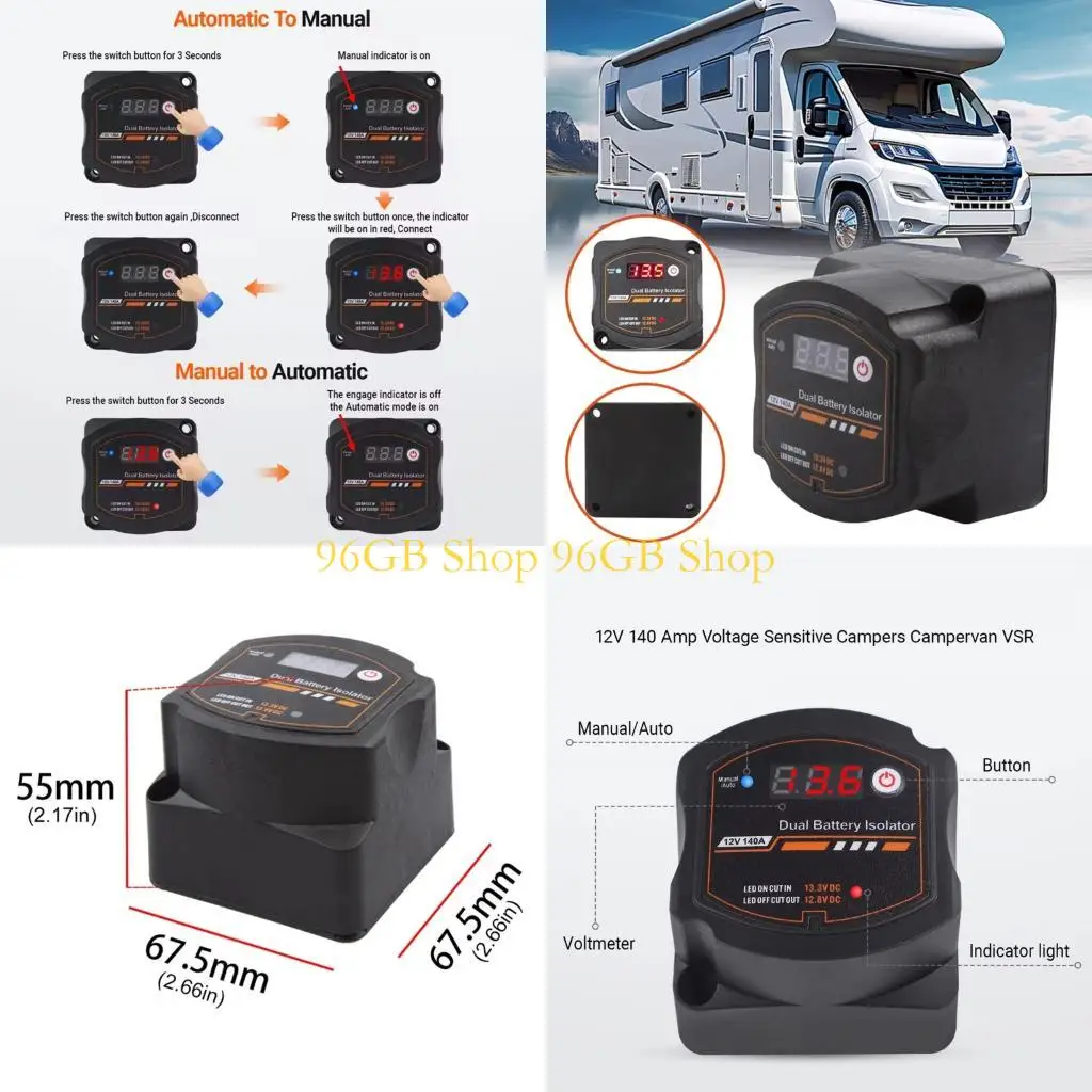 96GB Double Battery Isolator Car Relays Setting LCD Display VSR for Campers Boat
96GB Double Battery Isolator Car Relays Setting LCD Display VSR for Campers Boat