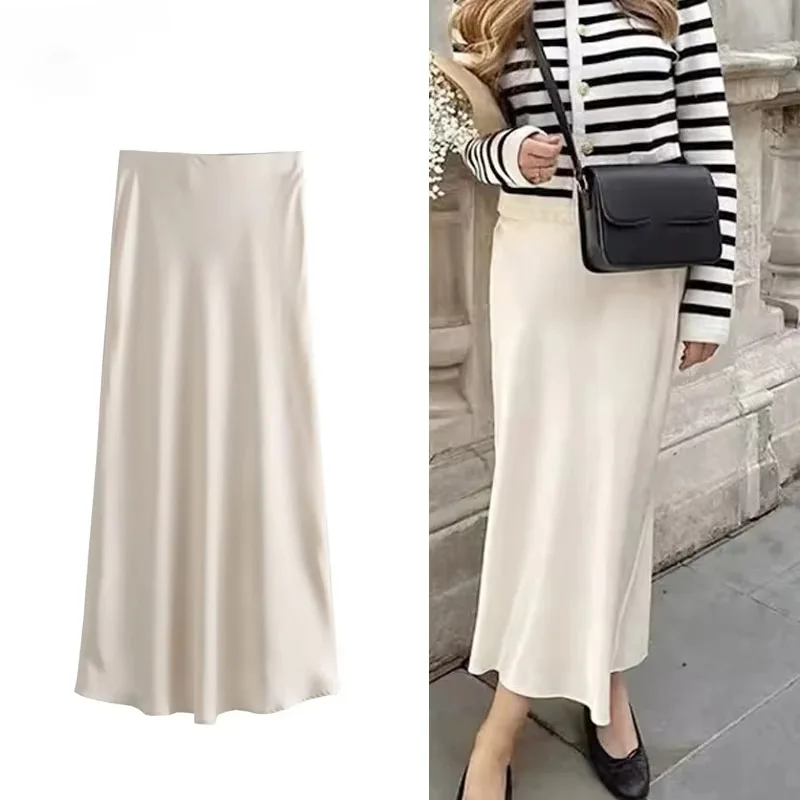 Satin Skirt For Women 2025 New Summer Clothing Elegant Chic High Waist A-line Midi Skirts Female Office Fashion Solid Long Skirt
Satin Skirt For Women 2025 New Summer Clothing Elegant Chic High Waist A-line Midi Skirts Female Office Fashion Solid Long Skirt