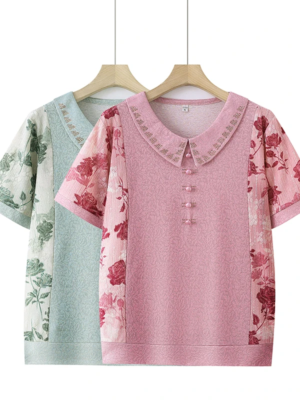 Summer New Style Casual Fashion Short Sleeve T-Shirt Color Block Mom's Clothes Polyester Fiber Loose Fit Elderly Women's Top
Summer New Style Casual Fashion Short Sleeve T-Shirt Color Block Mom's Clothes Polyester Fiber Loose Fit Elderly Women's Top