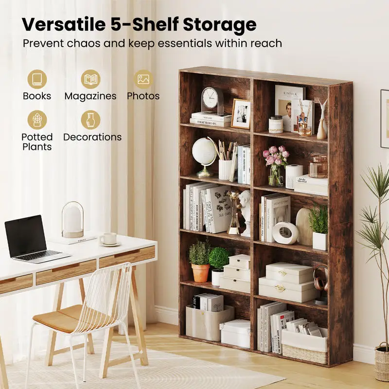 5-Tier Bookshelf Open Bookcase Freestanding Display Shelf Storage Organizer-Rustic Brown
5-Tier Bookshelf Open Bookcase Freestanding Display Shelf Storage Organizer-Rustic Brown