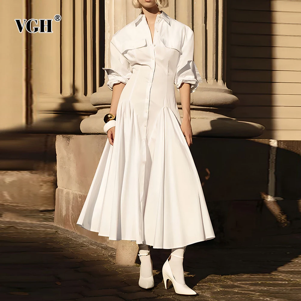 VGH White Color Vintage Tunic Dress for Women Lapel Long Sleeve Midi Waist Temperament Pleated Dresses Female Fashion Clothing
VGH White Color Vintage Tunic Dress for Women Lapel Long Sleeve Midi Waist Temperament Pleated Dresses Female Fashion Clothing