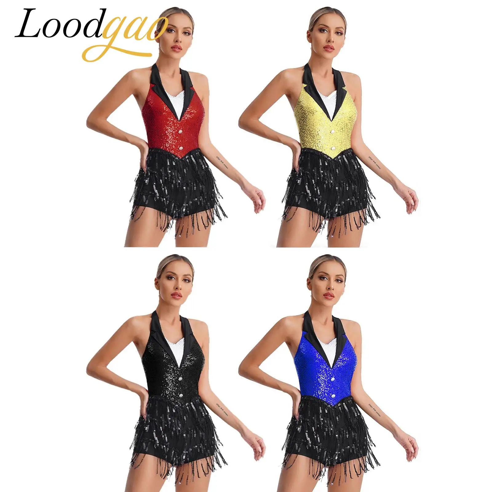 Womens Cha-cha Latin Dance Fringed Halter Backless Jumpsuit Sparkly Sequins Costume Tassel Leotard Jazz Rumba Tango Dancewear
Womens Cha-cha Latin Dance Fringed Halter Backless Jumpsuit Sparkly Sequins Costume Tassel Leotard Jazz Rumba Tango Dancewear
