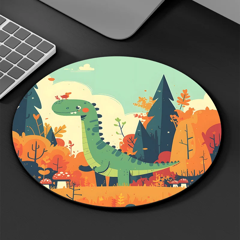 Green dinosaur painting design cartoon mousepad circular PC game accessory HD printed anti-slip rubber material carpet
Green dinosaur painting design cartoon mousepad circular PC game accessory HD printed anti-slip rubber material carpet
