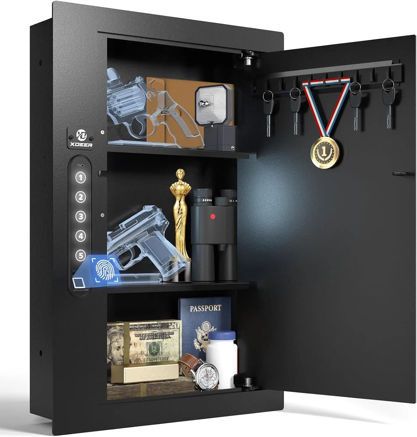 In-Wall Safe with Biometric Fingerprint and Keypad for Handguns, Jewelry, Documents at Home or Office
In-Wall Safe with Biometric Fingerprint and Keypad for Handguns, Jewelry, Documents at Home or Office