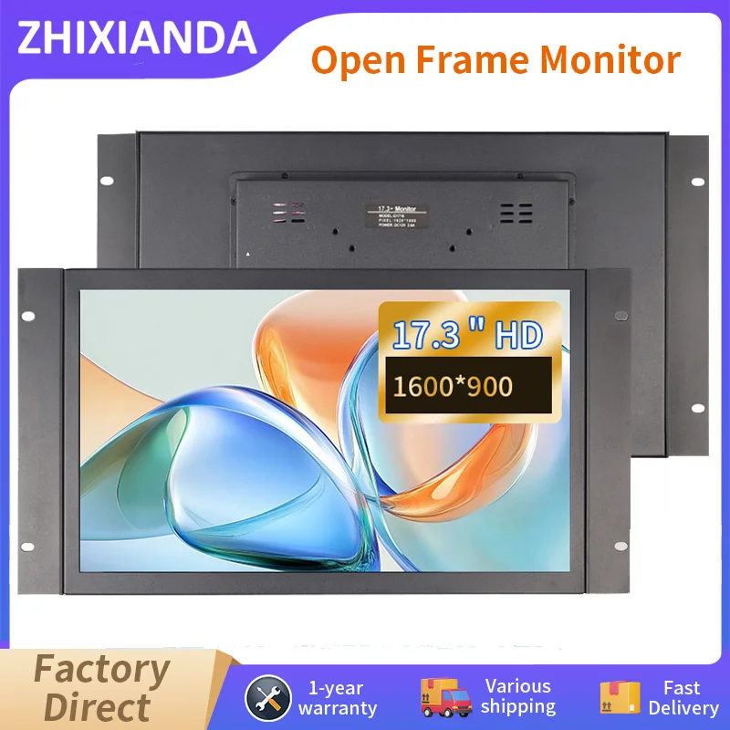 17.3 Inch Widescreen 1600*900 Open Frame Monitor WIthout Touch Function Embedded Industrial Grade Display With HDMI VGA