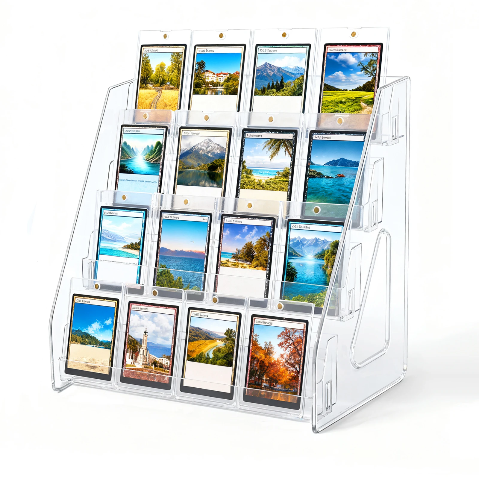 4 Tier Acrylic Trading Card Display Stand, Holds 16 Graded Cards Clear Shelf for PSA BGS SGC Slabs, Toploaders, TCG Sports Cards
4 Tier Acrylic Trading Card Display Stand, Holds 16 Graded Cards Clear Shelf for PSA BGS SGC Slabs, Toploaders, TCG Sports Cards