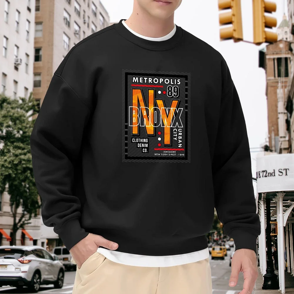 Men's Black Crew Neck Pullover Sweatshirt with New York Letter Print, Loose Fit Top, Vintage Street Style Casual Jacket, Versatile Trendy Style for Everyday Wear
Men's Black Crew Neck Pullover Sweatshirt with New York Letter Print, Loose Fit Top, Vintage Street Style Casual Jacket, Versatile Trendy Style for Everyday Wear