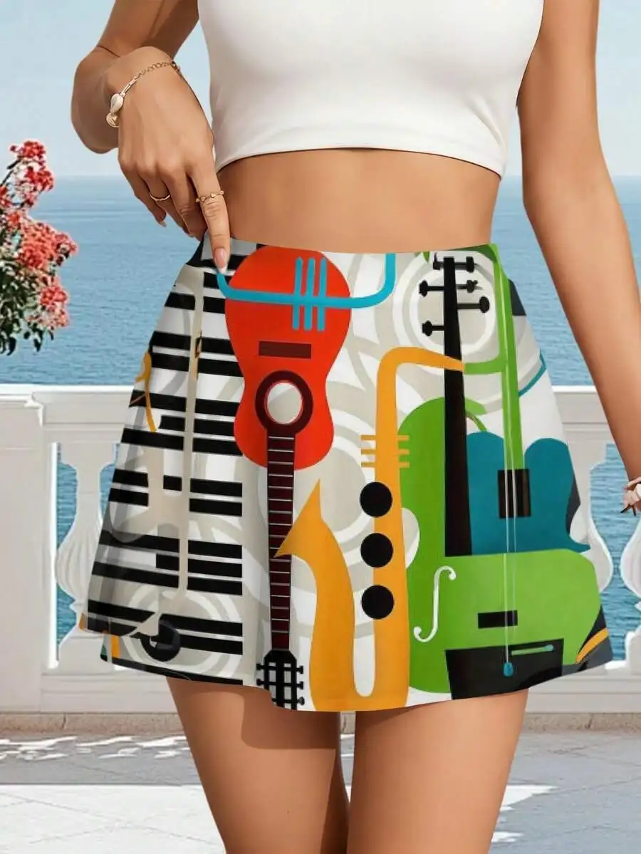 Women Summer Mini Skirt With Guitar Saxophone Piano Graphic Print Casual Comfortable Skirt
Women Summer Mini Skirt With Guitar Saxophone Piano Graphic Print Casual Comfortable Skirt