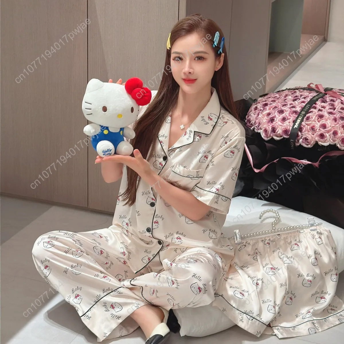 Sanrio Hello Kitty Women's short-sleeved pajamas three-piece set, ice Cosplay Set
Sanrio Hello Kitty Women's short-sleeved pajamas three-piece set, ice Cosplay Set