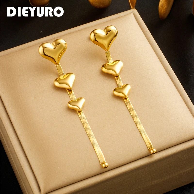 DIEYURO 316L Stainless Steel Heart Long Pendant Earrings For Women Girl Fashion Gold Color Waterproof Jewelry Lady Gift Party
DIEYURO 316L Stainless Steel Heart Long Pendant Earrings For Women Girl Fashion Gold Color Waterproof Jewelry Lady Gift Party