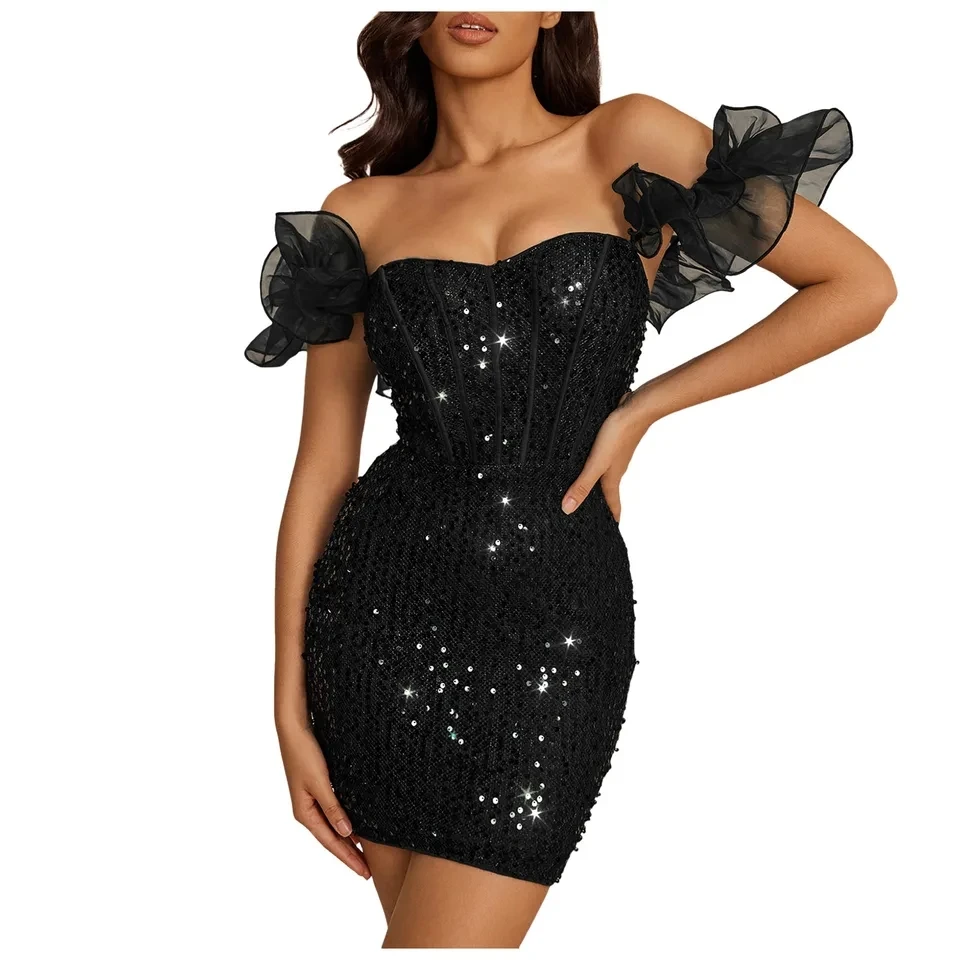 Women Shiny Glitter Sequins Bodycon Mini Dress Mesh Straps Off Shoulder Short Dress Party Clubwear Elegant Cocktail Dresses
Women Shiny Glitter Sequins Bodycon Mini Dress Mesh Straps Off Shoulder Short Dress Party Clubwear Elegant Cocktail Dresses