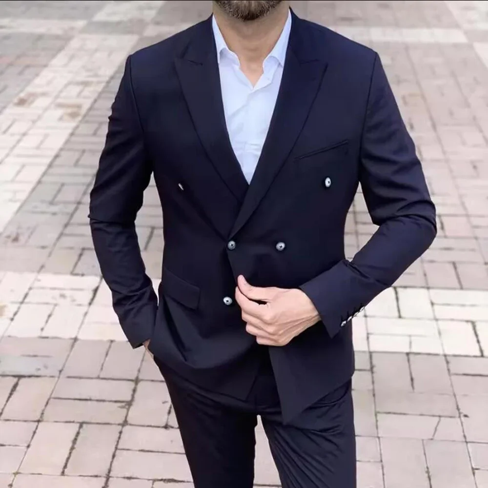 New Chic Solid Suits for Men Fashion Peak Lapel Double Breasted Male Suit Slim Business Casual Groom Wedding Formal Tuxedo 2025
New Chic Solid Suits for Men Fashion Peak Lapel Double Breasted Male Suit Slim Business Casual Groom Wedding Formal Tuxedo 2025