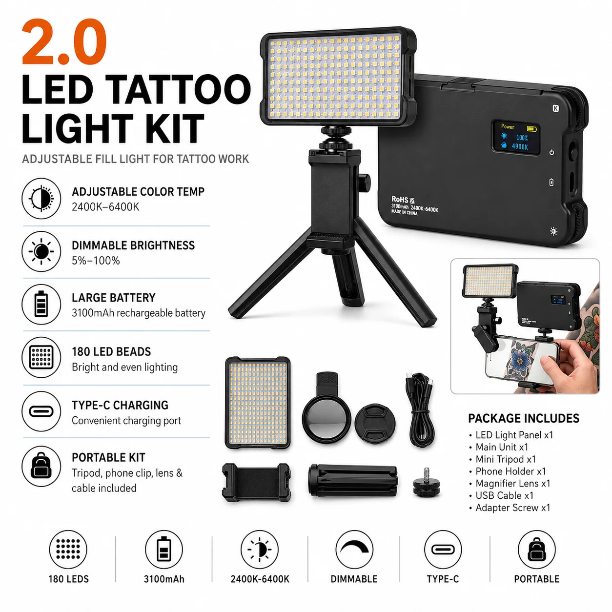 Audersigt LED Tattoo Photography Light with Cpl Reduce Reflected Light for Cellphone Lens Compatible Any Phone Tattoo Fill Light
Audersigt LED Tattoo Photography Light with Cpl Reduce Reflected Light for Cellphone Lens Compatible Any Phone Tattoo Fill Light