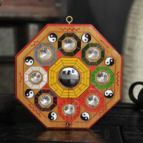 Mahogany Feng Shui Bagua Mirror Wall Hanging Lucky Blessing Yin Yang Pendant Taoist Talisman Convex Concave Mirror Home Decor