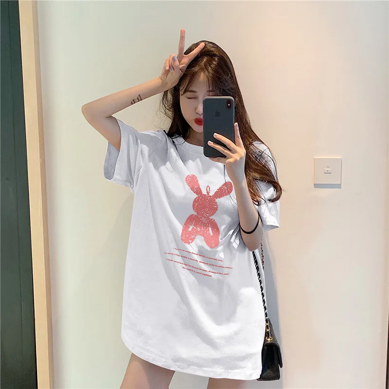 Women Round Neck Mid Length Tees 2025 Sweet Cartoon Printed Short Sleeve T-Shirt Summer New Casual Loose Large Size Tops
Women Round Neck Mid Length Tees 2025 Sweet Cartoon Printed Short Sleeve T-Shirt Summer New Casual Loose Large Size Tops