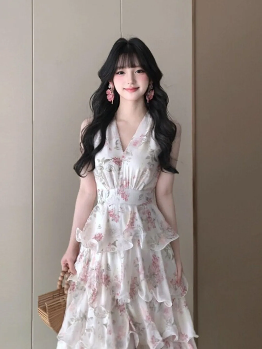 Gentle Style Beautiful Floral Print V-Neck Halter Dress Summer Cotton Midi Skirt Sleeveless Women's Dress for Date Dance City...
Gentle Style Beautiful Floral Print V-Neck Halter Dress Summer Cotton Midi Skirt Sleeveless Women's Dress for Date Dance City...