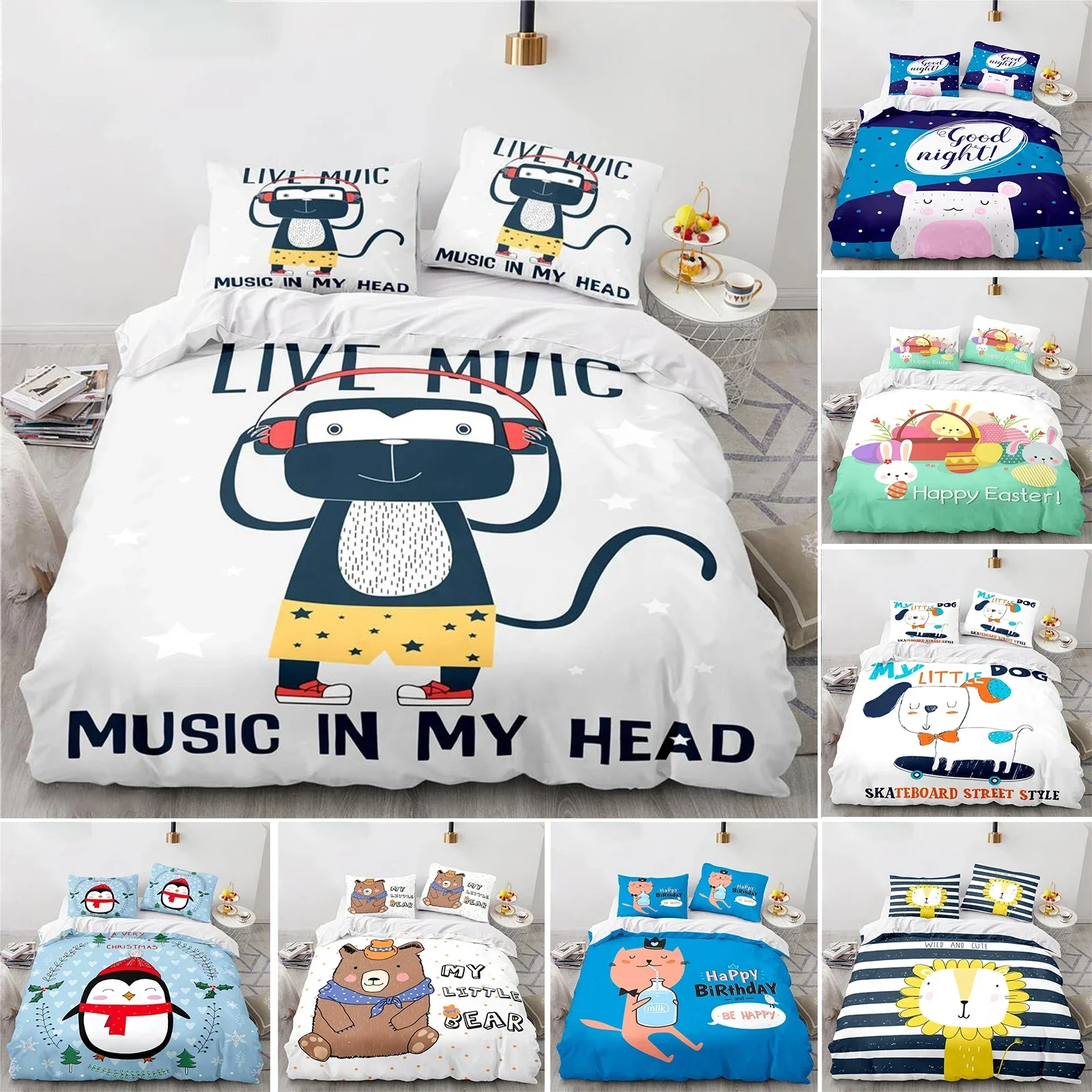 Cartoon Musical Monkey Bedding Set Duvet Cover Bedroom Comforter Covers Single Twin King Size Quilt Cover Home Textile 2/3PCS
Cartoon Musical Monkey Bedding Set Duvet Cover Bedroom Comforter Covers Single Twin King Size Quilt Cover Home Textile 2/3PCS