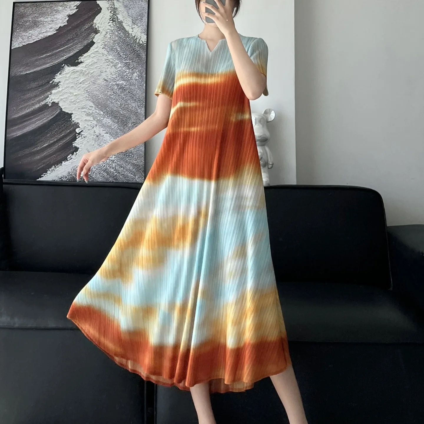 Pleats Pleated Gradient Dress Short Sleeve Sunset Sunset Printed Elegant Dresses Women 2024 Summer New Printed Long Dresses
Pleats Pleated Gradient Dress Short Sleeve Sunset Sunset Printed Elegant Dresses Women 2024 Summer New Printed Long Dresses