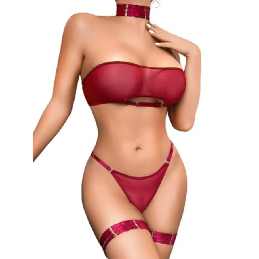 Sheer Mesh Lingerie Set, Sexy Bra And Panty 4PC, Strapless Choker
Sheer Mesh Lingerie Set, Sexy Bra And Panty 4PC, Strapless Choker