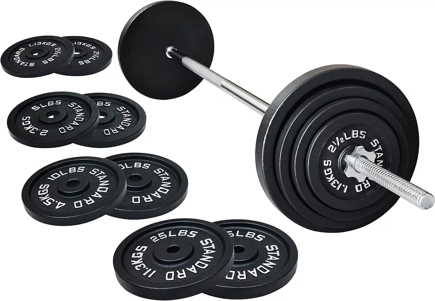 Home Gym Cast Iron Weight Set, Black Standard Plates, 5FT Barbell Bar with Star Locks, 95 Pounds
Home Gym Cast Iron Weight Set, Black Standard Plates, 5FT Barbell Bar with Star Locks, 95 Pounds